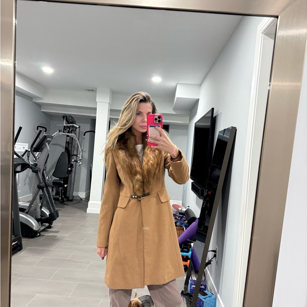 Ivanka Trump Tan Coat with Faux Fur Collar